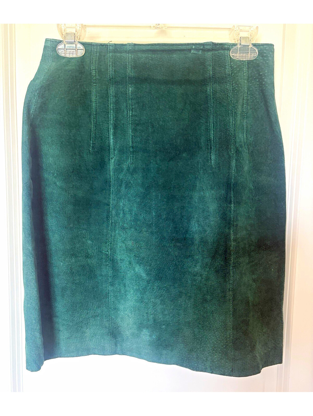 Express vintage Women’s 7/8 Green Suede Leather Pencil mini skirt Lined Slit